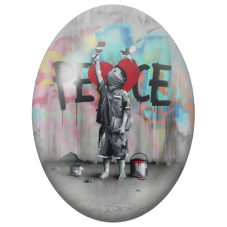 Cabochon en Verre Illustré Enfant Peace au Mur Coloré pour la Création de Bijoux Fantaisie - DIY