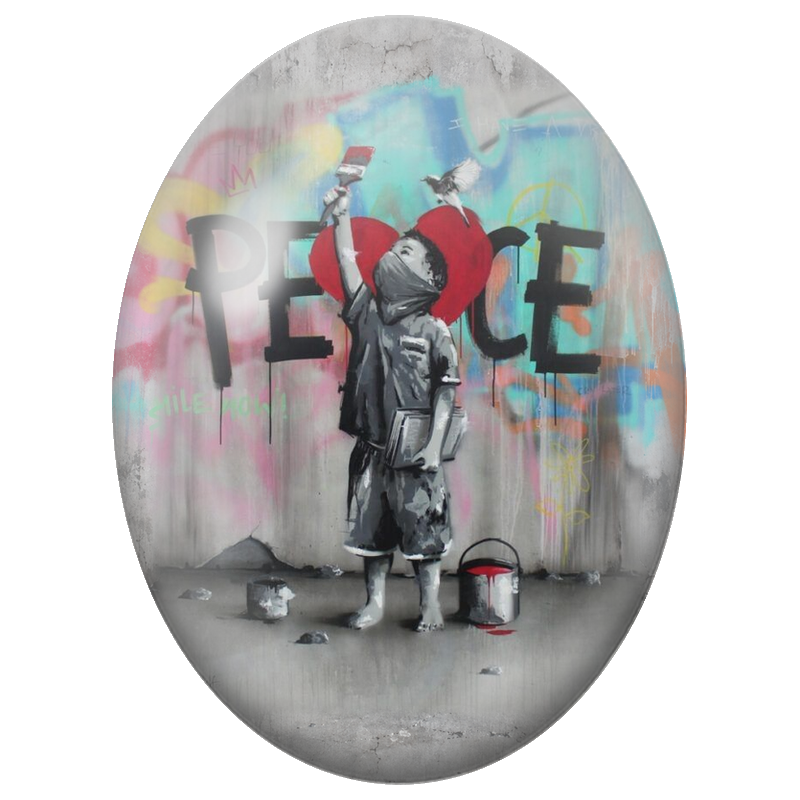 Cabochon en Verre Illustré Enfant Peace au Mur Coloré 13x18, 18x25 ou 30x40mm