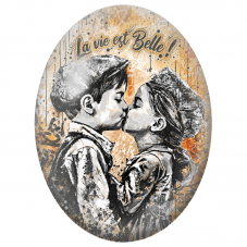 Cabochon en Verre Illustré La Vie Est Belle Street Art pour la Création de Bijoux Fantaisie - DIY