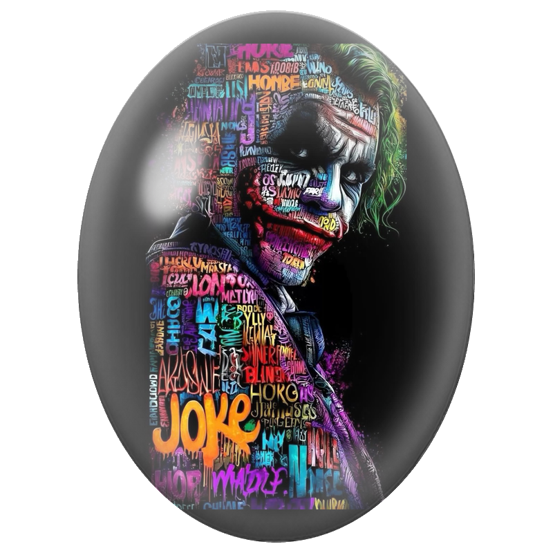 Cabochon en Verre Illustré Joker aux Mots Colorés 13x18, 18x25 ou 30x40mm
