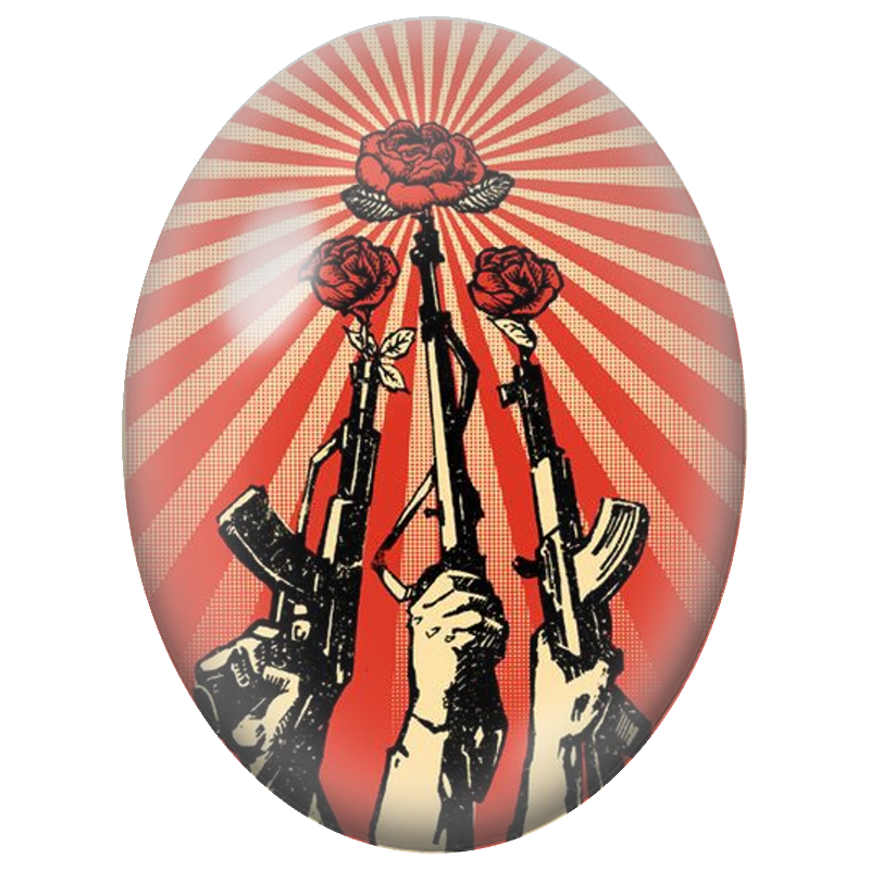 Cabochon en Verre Illustré Roses Rouges et Fusils Street Art 13x18, 18x25 ou 30x40mm