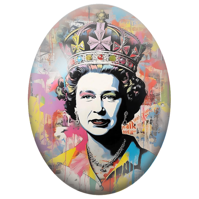 Cabochon en Verre Illustré Reine Élizabeth Street Art 13x18, 18x25 ou 30x40mm