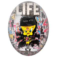 Cabochon en Verre Illustré Titi Rebelle Street Art pour la Création de Bijoux Fantaisie - DIY
