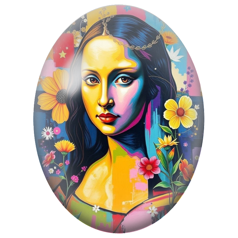 Cabochon en Verre Illustré Joconde Pop Art aux Fleurs 13x18, 18x25 ou 30x40mm