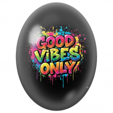 Cabochon en Verre Illustré Good Vibes Only Pop Art pour la Création de Bijoux Fantaisie - DIY
