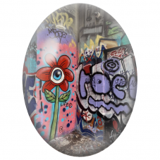 Cabochon en Verre Illustré Fleur à l’Œil sur Mur Graffiti pour la Création de Bijoux Fantaisie - DIY