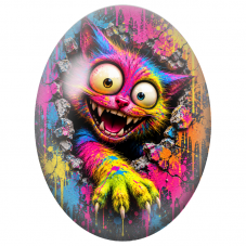 Cabochon en Verre Illustré Chat du Cheshire Pop Art Multicolore pour la Création de Bijoux Fantaisie - DIY