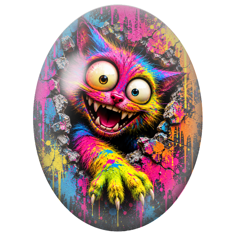Cabochon en Verre Illustré Chat du Cheshire Pop Art Multicolore 13x18, 18x25 ou 30x40mm