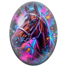 Cabochon en Verre Illustré Cheval Néon Street Art pour la Création de Bijoux Fantaisie - DIY
