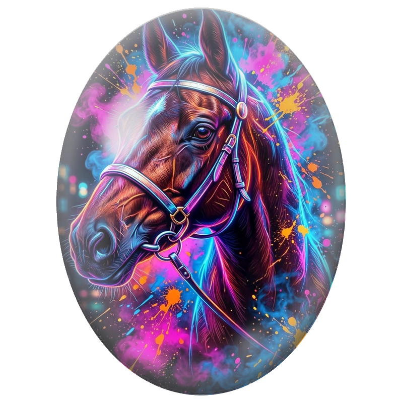 Cabochon en Verre Illustré Cheval Néon Street Art 13x18, 18x25 ou 30x40mm