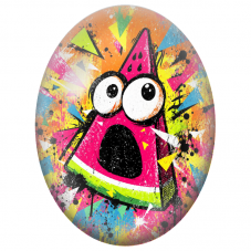 Cabochon en Verre Illustré Pastèque Cartoon Surprise Pop Art pour la Création de Bijoux Fantaisie - DIY