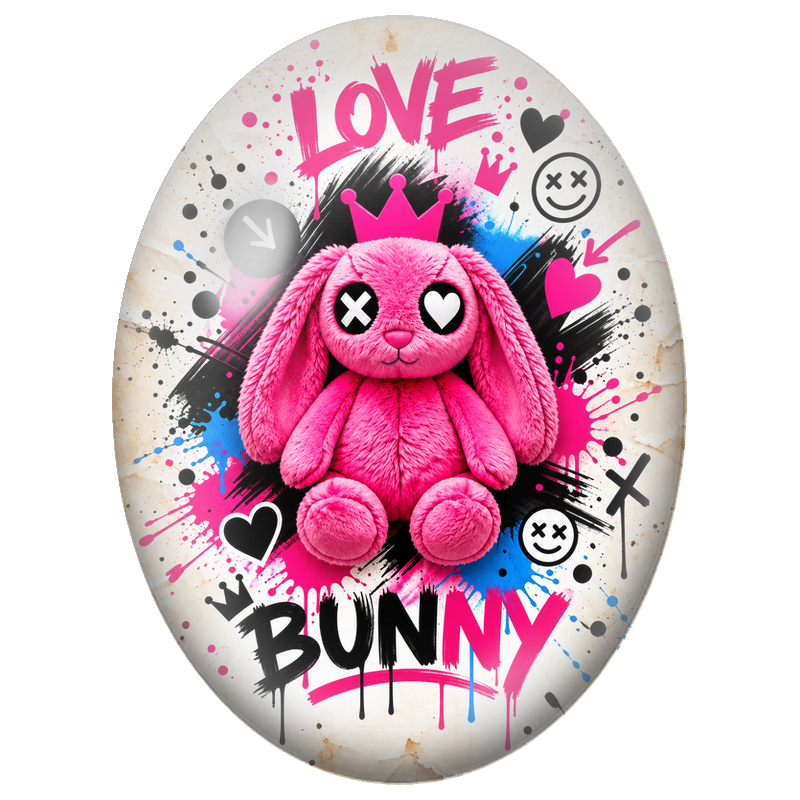 Cabochon en Verre Illustré Lapin Rose Love Bunny Street Art 13x18, 18x25 ou 30x40mm