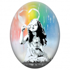 Cabochon en Verre Illustré Fillette Soufflant des Cœurs Street Art pour la Création de Bijoux Fantaisie - DIY