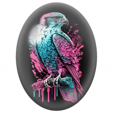 Cabochon en Verre Illustré Aigle Néon Bleu et Rose pour la Création de Bijoux Fantaisie - DIY