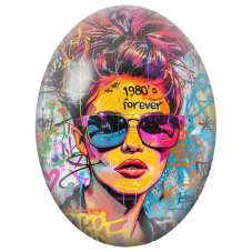 Cabochon en Verre Illustré Femme 1980’s Forever Pop Art pour la Création de Bijoux Fantaisie - DIY