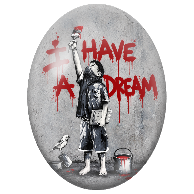 Cabochon en Verre Illustré Garçon Peignant I Have a Dream 13x18, 18x25 ou 30x40mm