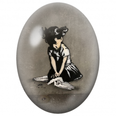 Cabochon en Verre Illustré Fillette auprès d’une Colombe Blessée pour la Création de Bijoux Fantaisie - DIY