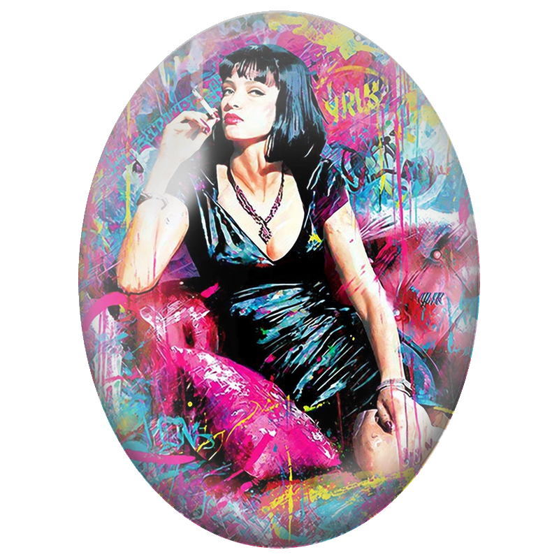 Cabochon en Verre Illustré Mia Wallace Pulp Fiction Street Art 13x18, 18x25 ou 30x40mm