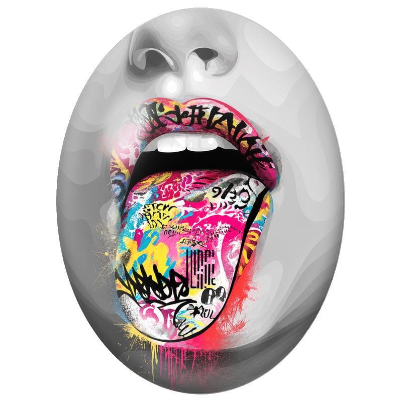 Cabochon en Verre Illustré Bouche et Langue Graffiti Pop Art 13x18, 18x25 ou 30x40mm