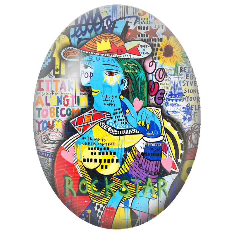 Cabochon en Verre Illustré Rock Star Pop Art Multicolore 13x18, 18x25 ou 30x40mm