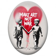 Cabochon en Verre Illustré Enfants Make Art Not War pour la Création de Bijoux Fantaisie - DIY
