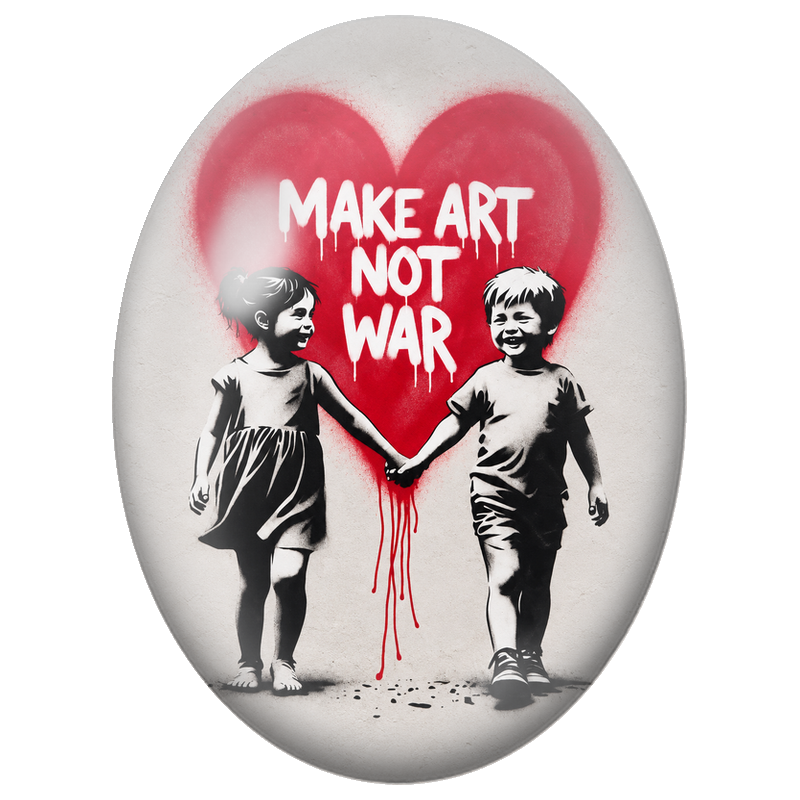 Cabochon en Verre Illustré Enfants Make Art Not War 13x18, 18x25 ou 30x40mm