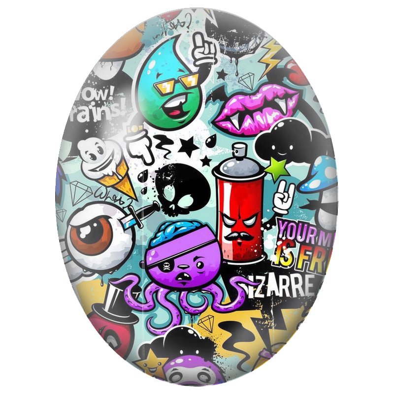 Cabochon en Verre Illustré Collage Cartoon Fantaisie Street Art 13x18, 18x25 ou 30x40mm