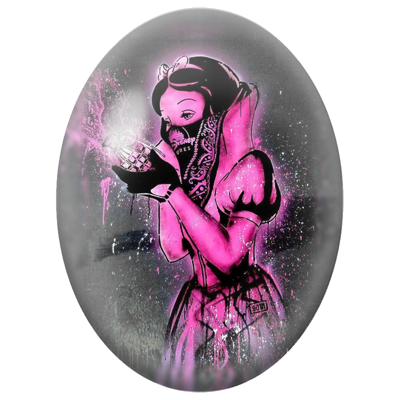 Cabochon en Verre Illustré Blanche-Neige à la Grenade Street Art 13x18, 18x25 ou 30x40mm