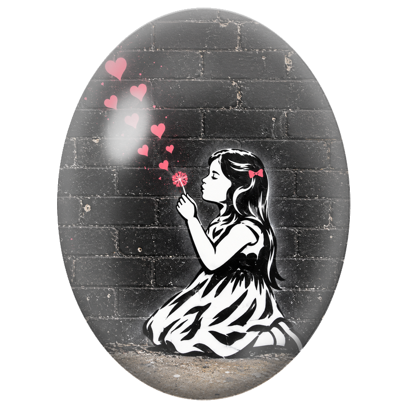 Cabochon en Verre Illustré Fillette Soufflant sur un Pissenlit 13x18, 18x25 ou 30x40mm