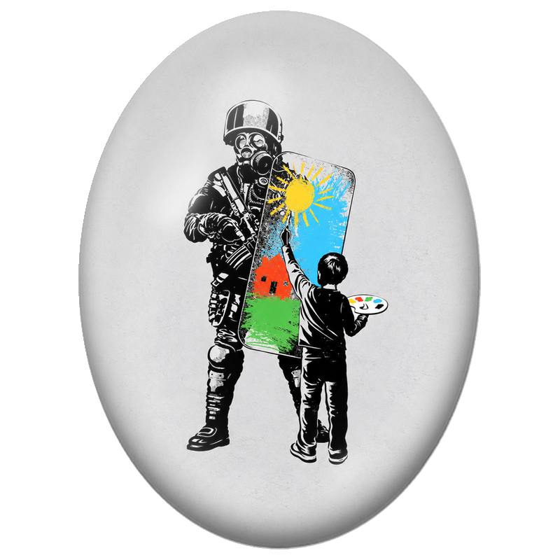 Cabochon en Verre Illustré Enfant Artiste et Bouclier du Soldat 13x18, 18x25 ou 30x40mm