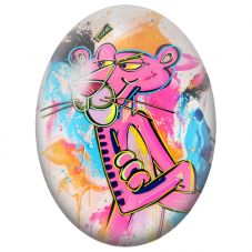 Cabochon en Verre Illustré Panthère Rose au Cocktail Pop Art pour la Création de Bijoux Fantaisie - DIY