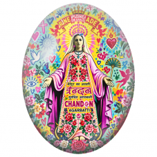 Cabochon en Verre Illustré Vierge Marie Pop Art Fleurie pour la Création de Bijoux Fantaisie - DIY