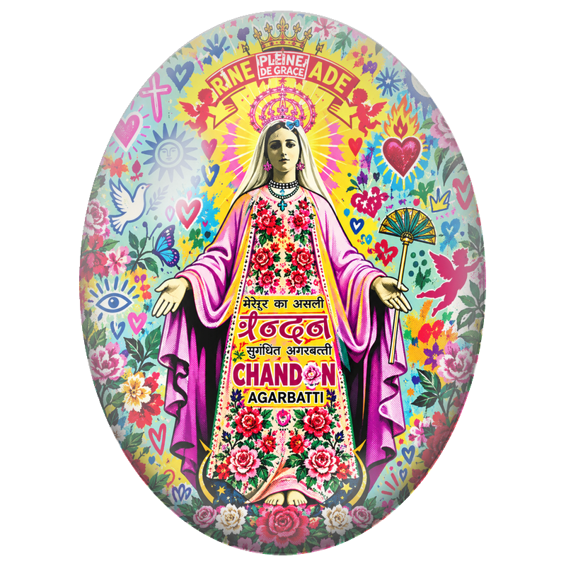 Cabochon en Verre Illustré Vierge Marie Pop Art Fleurie 13x18, 18x25 ou 30x40mm