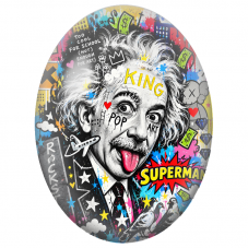 Cabochon en Verre Illustré Albert Einstein King Pop Art pour la Création de Bijoux Fantaisie - DIY