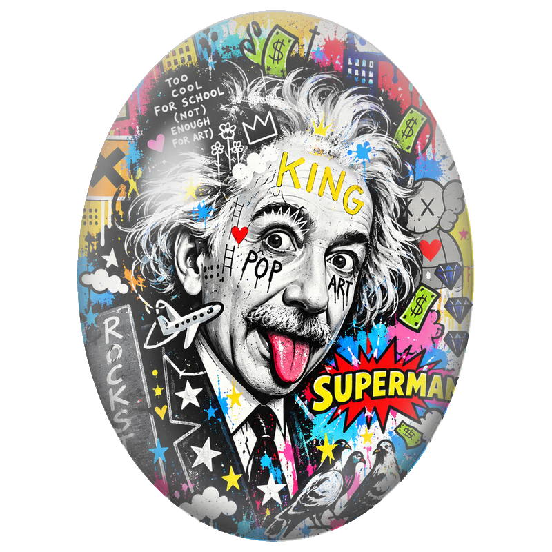 Cabochon en Verre Illustré Albert Einstein King Pop Art 13x18, 18x25 ou 30x40mm
