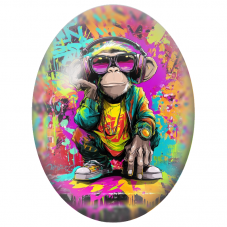 Cabochon en Verre Illustré Chimpanzé DJ aux Couleurs Pop pour la Création de Bijoux Fantaisie - DIY
