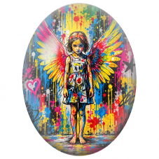 Cabochon en Verre Illustré Fillette Ange aux Ailes Multicolores pour la Création de Bijoux Fantaisie - DIY