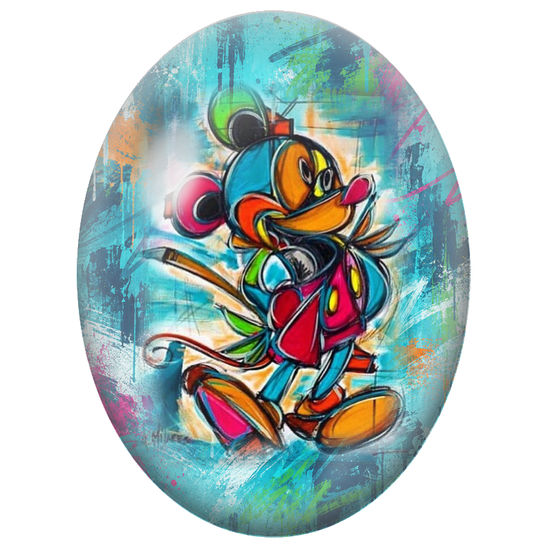 Cabochon en Verre Illustré Mickey Mouse Street Art Multicolore 13x18, 18x25 ou 30x40mm