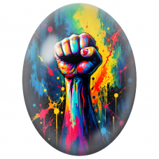 Cabochon en Verre Illustré Poing Levé aux Couleurs de la Rue pour la Création de Bijoux Fantaisie - DIY