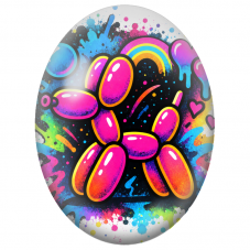 Cabochon en Verre Illustré Chien Ballon Pop Art Multicolore pour la Création de Bijoux Fantaisie - DIY