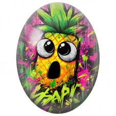Cabochon en Verre Illustré Ananas Cartoon Pop Art pour la Création de Bijoux Fantaisie - DIY