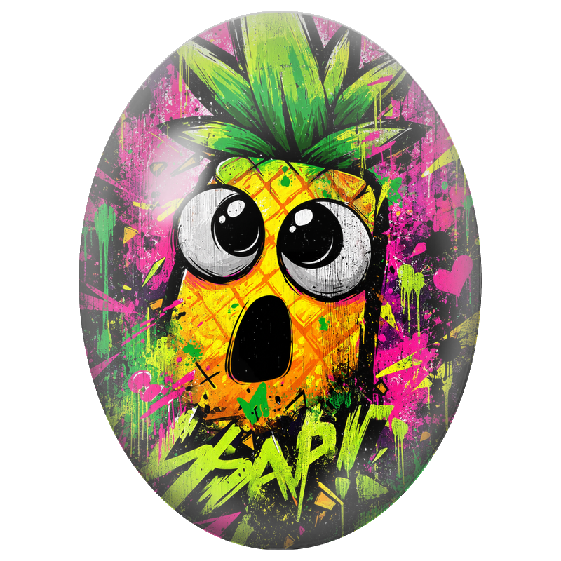 Cabochon en Verre Illustré Ananas Cartoon Pop Art 13x18, 18x25 ou 30x40mm