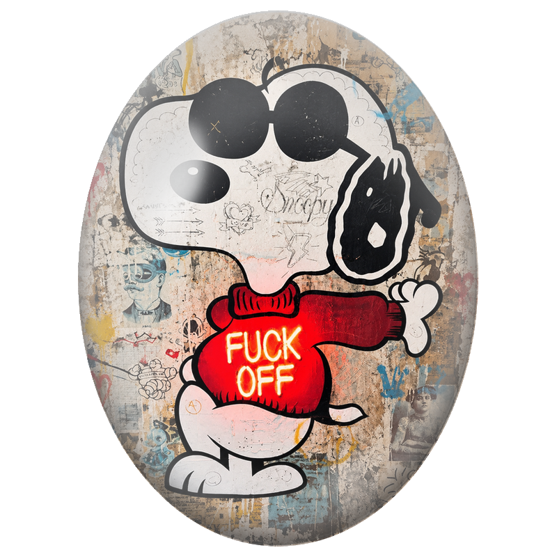 Cabochon en Verre Illustré Snoopy Fuck Off Street Art 13x18, 18x25 ou 30x40mm