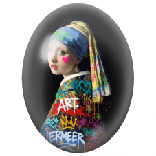 Cabochon en Verre Illustré La Jeune Fille à la Perle Street Art pour la Création de Bijoux Fantaisie - DIY