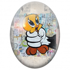Cabochon en Verre Illustré Titi Street Art sur Mur de Collages pour la Création de Bijoux Fantaisie - DIY