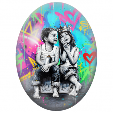 Cabochon en Verre Illustré Enfants Complices aux Graffitis pour la Création de Bijoux Fantaisie - DIY