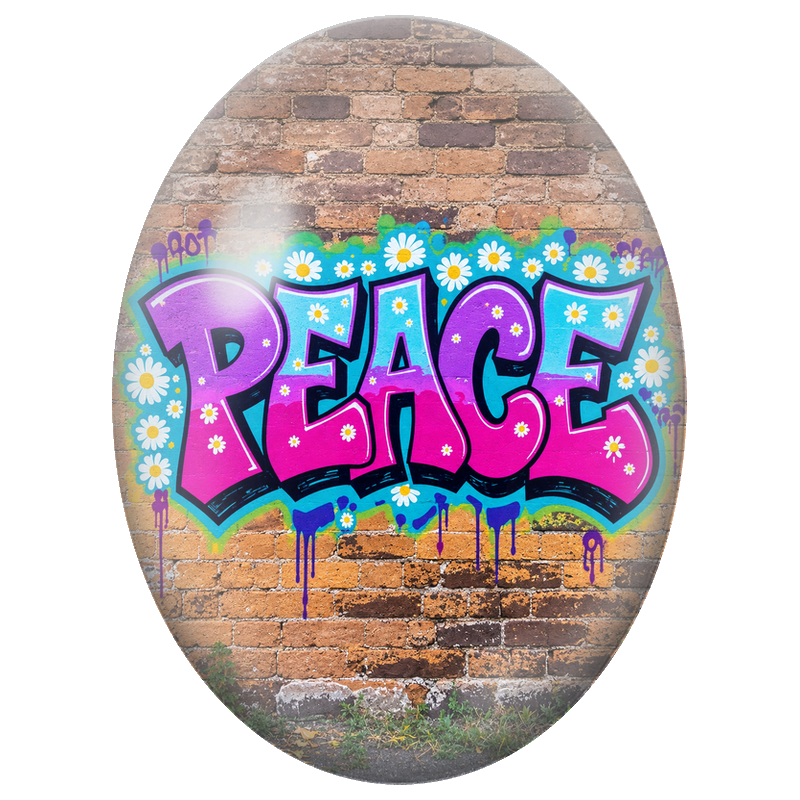 Cabochon en Verre Illustré Graffiti Peace aux Marguerites 13x18, 18x25 ou 30x40mm