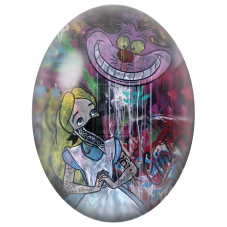 Cabochon en Verre Illustré Alice et Chat du Cheshire Street Art pour la Création de Bijoux Fantaisie - DIY