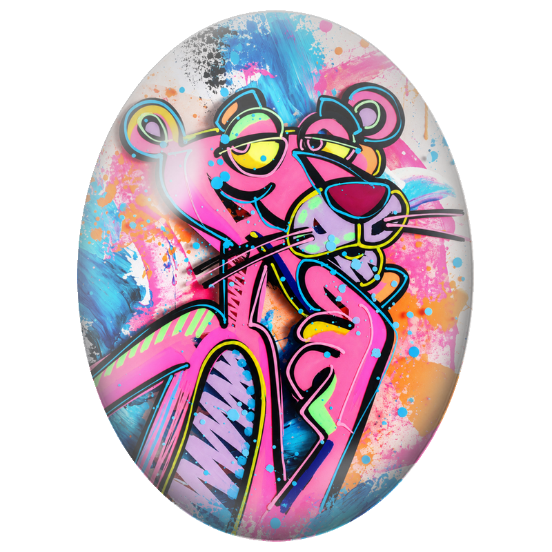 Cabochon en Verre Illustré Panthère Rose en Duo Pop Art 13x18, 18x25 ou 30x40mm