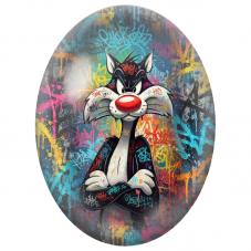 Cabochon en Verre Illustré Sylvestre Street Art aux Graffitis pour la Création de Bijoux Fantaisie - DIY
